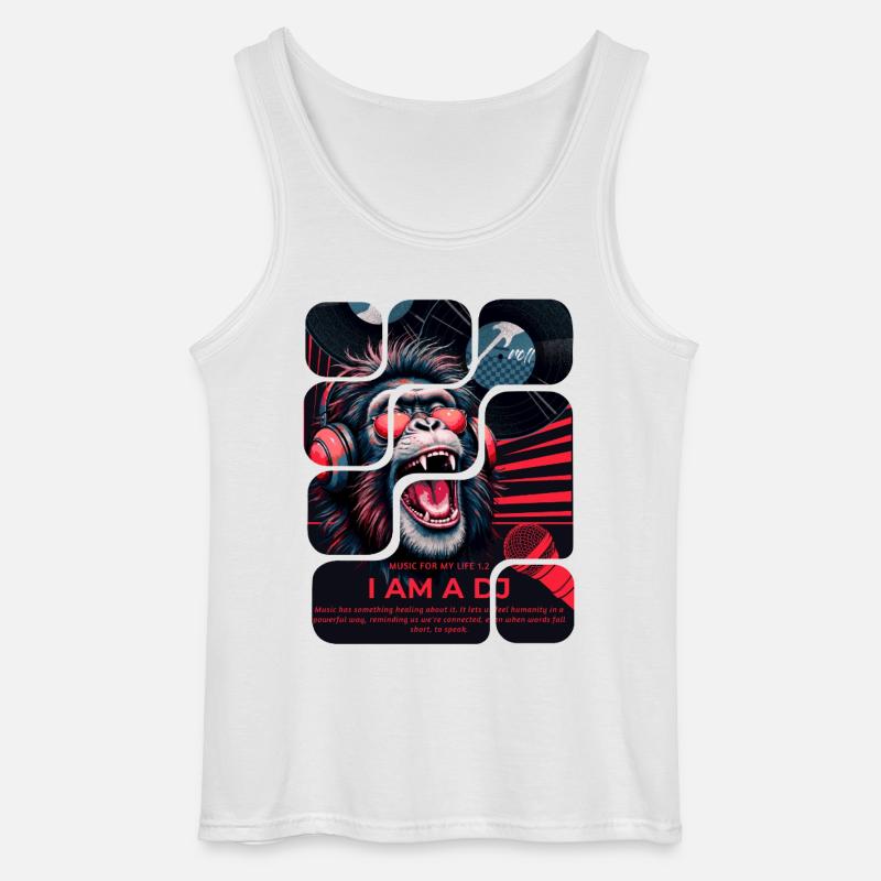 DJ Affe mit Kopfhörern Neon Design - Gildan Männer Tank Top - Weiß