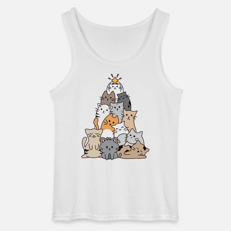 Katze Weihnachtsbaum - Gildan Männer Tank Top - Weiß