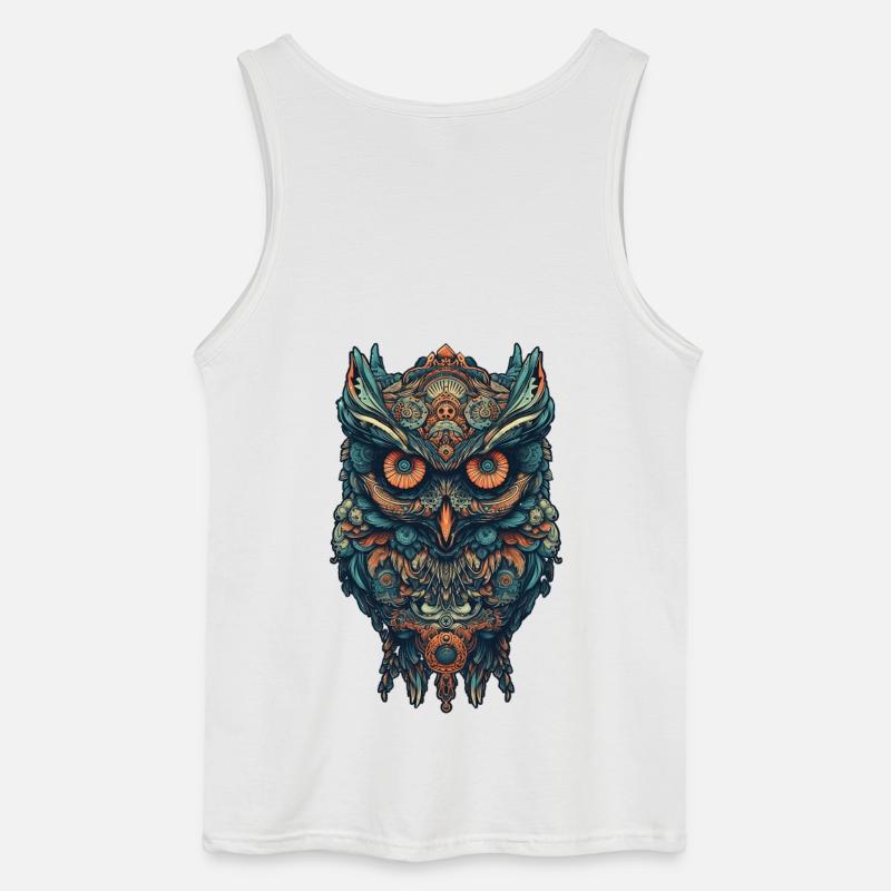 Mythical boho owl with surreal patterns - Gildan Men’s Tank Top - white