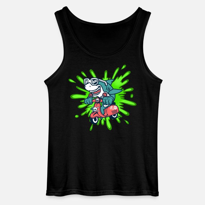 Shark Funny Moped Moped Roller Comic - Gildan Men’s Tank Top - black