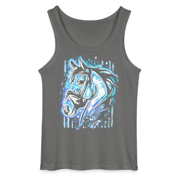 Blue Horse - Horse Head Drawing Horses Painting - Gildan Men’s Tank Top - charcoal grey - Front - AI Model Male 185 dark (185cm)