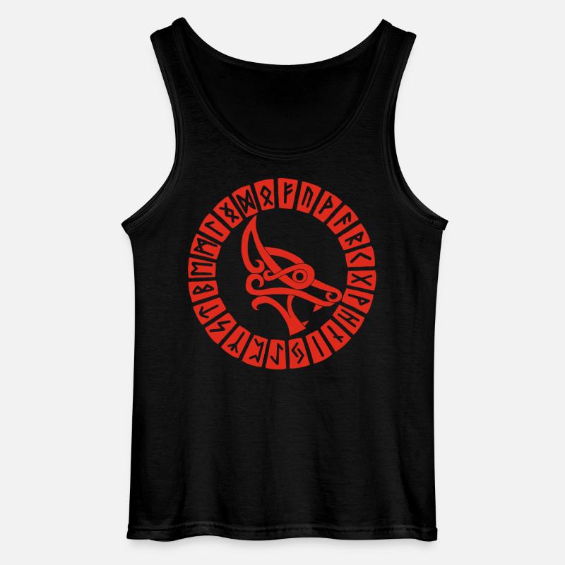 Roter Wolf und Wikingerrunen - Gildan Männer Tank Top - Schwarz