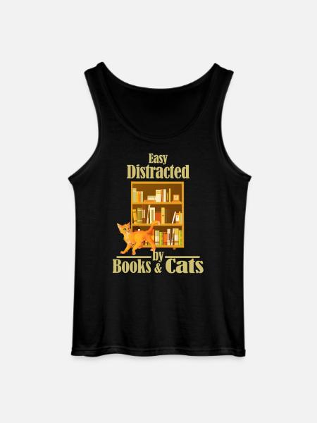Easily distracted by books and cats - Gildan Men’s Tank Top - black