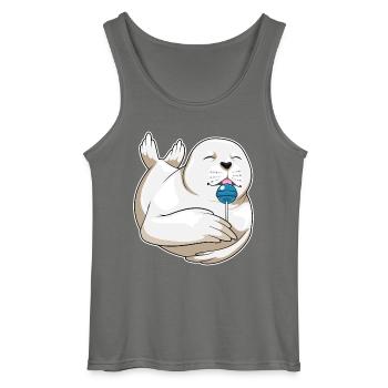 Seal lollipop - Gildan Men’s Tank Top - charcoal grey - Front - AI Model Male 185 dark (185cm)