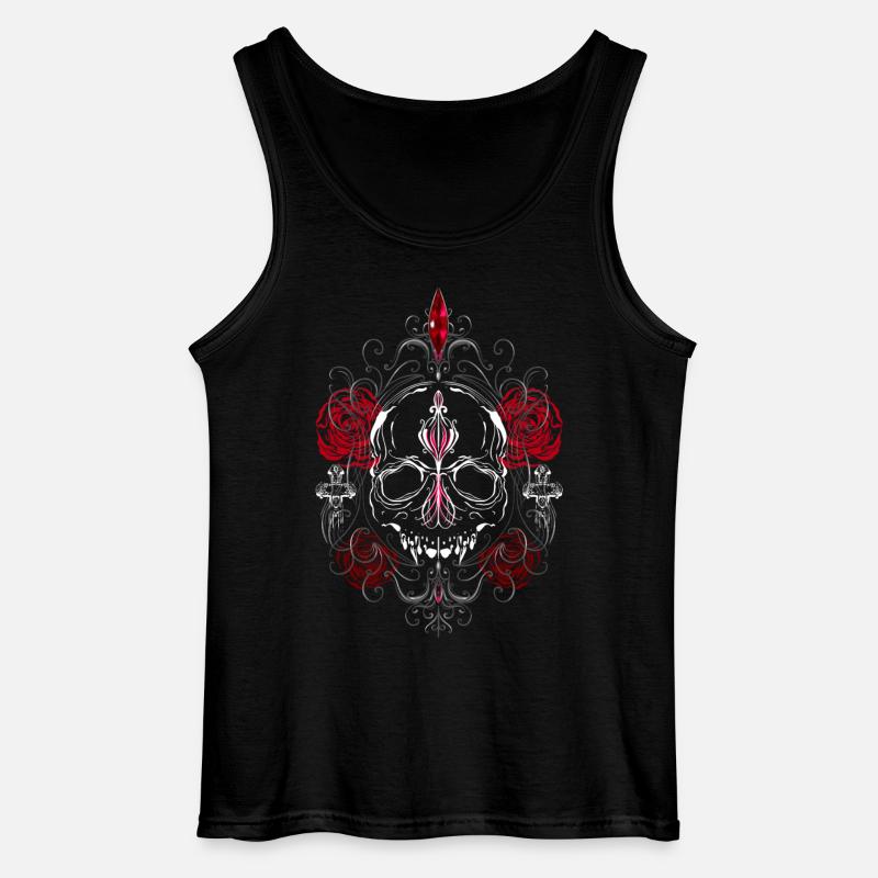 Skull with Red Roses Gothic Aesthetics - Gildan Men’s Tank Top - black