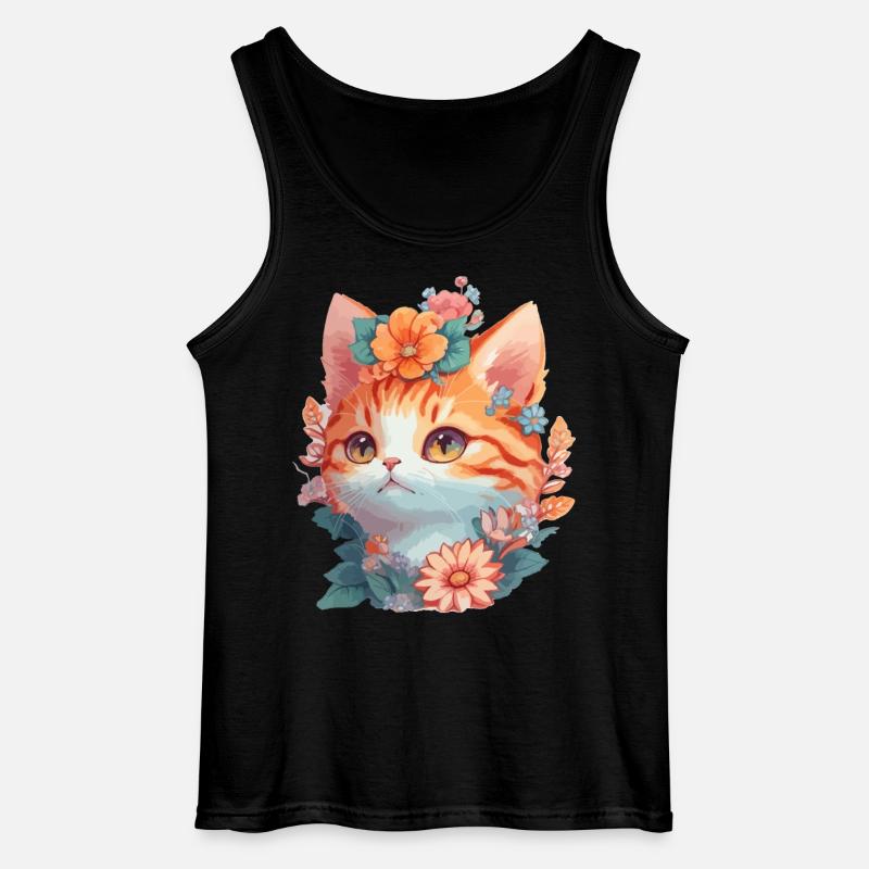 Rote Katze mit Blumen - Gildan Männer Tank Top - Schwarz