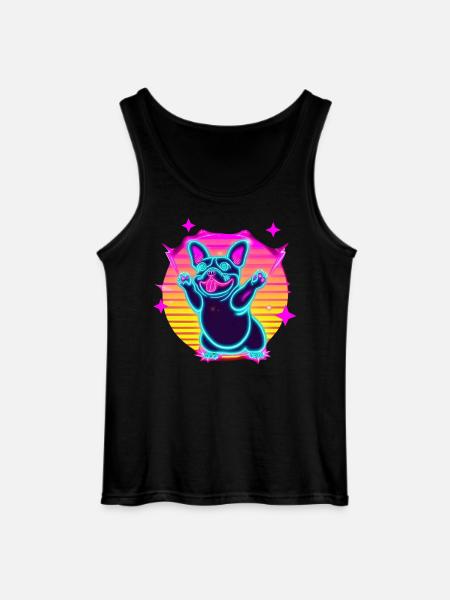 Funny French Bulldog Synth Frenchie - Gildan Men’s Tank Top - black