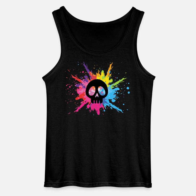 Schwarzer Schädel und mehrfarbige Explosion - Gildan Männer Tank Top - Schwarz