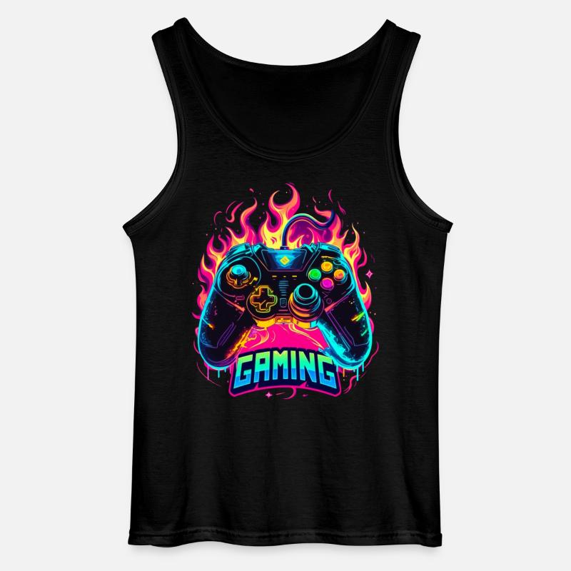 Gaming Controller Flames Art - Gildan Men’s Tank Top - black