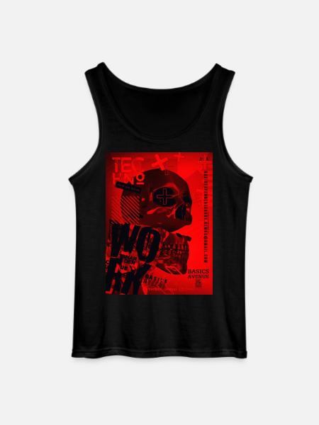 Crâne Rouge Techno Urbain - Débardeur Gildan Homme - noir