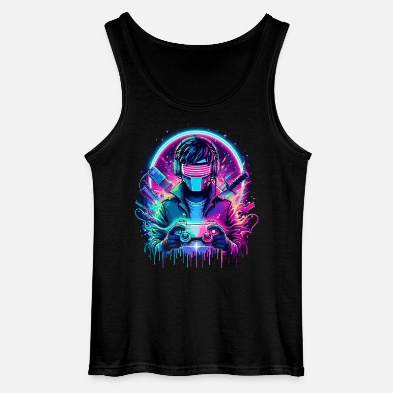 Neon Cyber Controller - Retro Gaming Power - Gildan Männer Tank Top - Schwarz