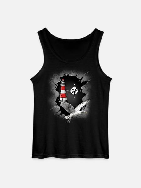 Seagull Lighthouse Compass Maritime Ahoy - Gildan Men’s Tank Top - black