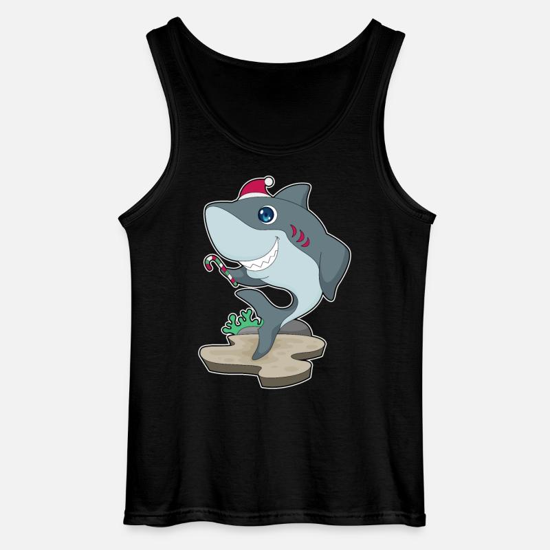 Shark Christmas Candy Cane - Gildan Men’s Tank Top - black
