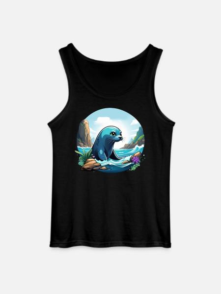 Seal on the coast - Gildan Men’s Tank Top - black