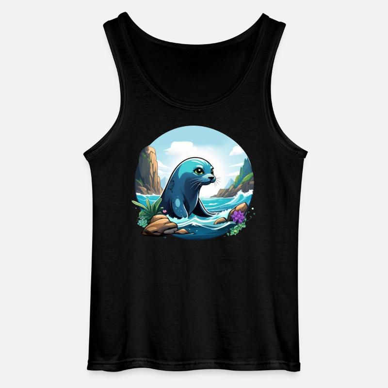 Robbe an der Küste - Gildan Männer Tank Top - Schwarz