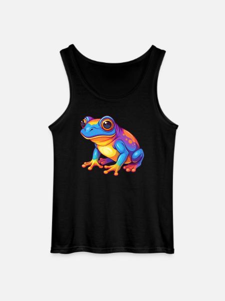żaba, kolorowy, kawaii, kreskówka, postać Clipart - Męski tank top Gildan - czarny