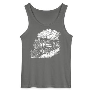 Steam Locomotive Graphics - Gildan Men’s Tank Top - charcoal grey - Front - AI Model Male 185 dark (185cm)