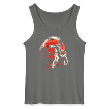 Karateka Graphics - Gildan Men’s Tank Top - charcoal grey - Front - AI Model Male 185 dark (185cm)