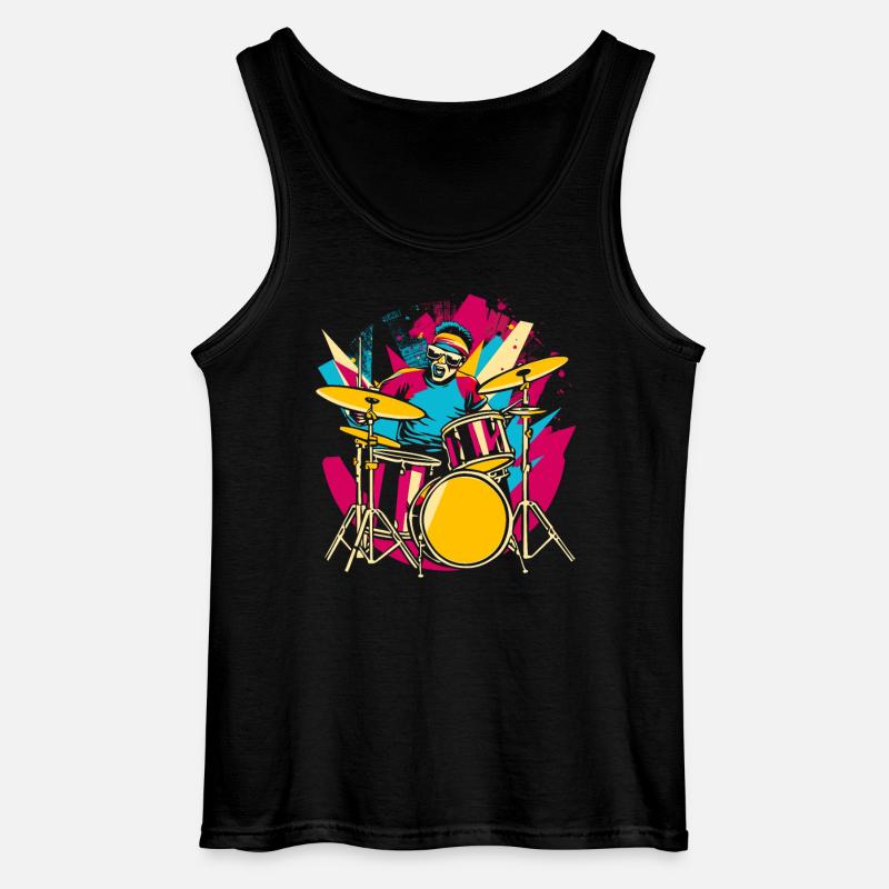 Schlagzeuger Synthwave - Gildan Männer Tank Top - Schwarz