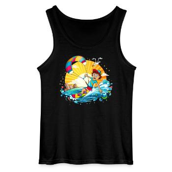 Colorful illustration of a kite surfer - Gildan Men’s Tank Top - black - Front - AI Model Male 185 dark (185cm)