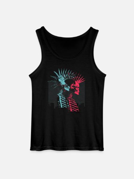Neon Punk Rock Skulls City Skyline - Gildan Men’s Tank Top - black
