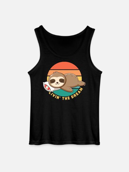 Funny Happy Lazy Sleeping Sloth Livin' the Dream - Gildan Men’s Tank Top - black