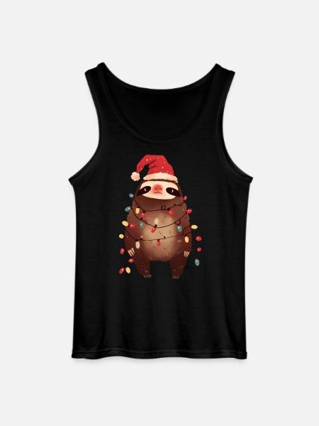 Funny Sloth Fairy Lights Christmas Tree - Gildan Men’s Tank Top - black