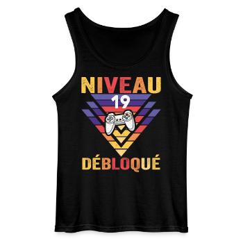 Niveau 19 Débloqué Cadeau 19 Ans Gamer Geek Drôle - Débardeur Gildan Homme - noir - Devant - AI Model Male 185 dark (185cm)