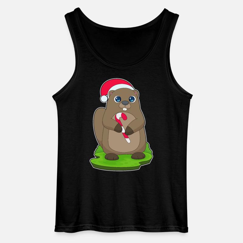 Beaver Christmas Candy Cane - Gildan Men’s Tank Top - black