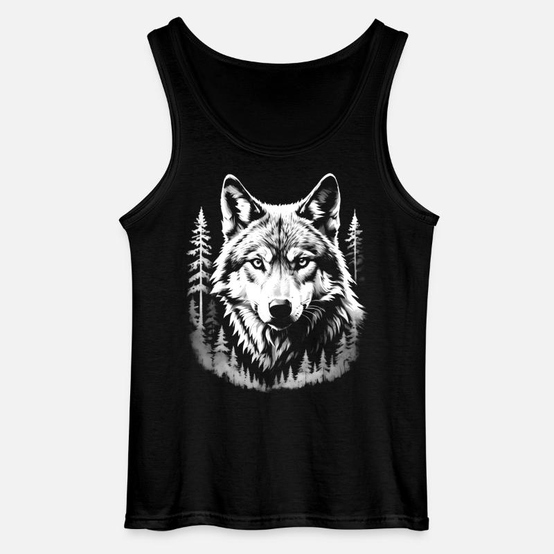 Wolf, Wald - Gildan Männer Tank Top - Schwarz
