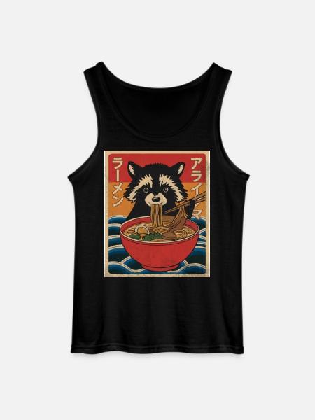 Kawaii Raccoon Ramen Funny Japanese Anime - Gildan Men’s Tank Top - black