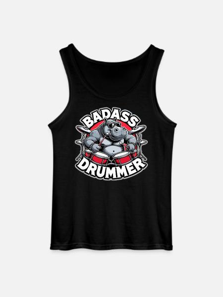 Badass Drummer Hippo Cool Gift - Gildan Men’s Tank Top - black