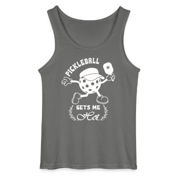 Pickleball gets me hot - Gildan Men’s Tank Top - charcoal grey - Front - AI Model Male 185 dark (185cm)