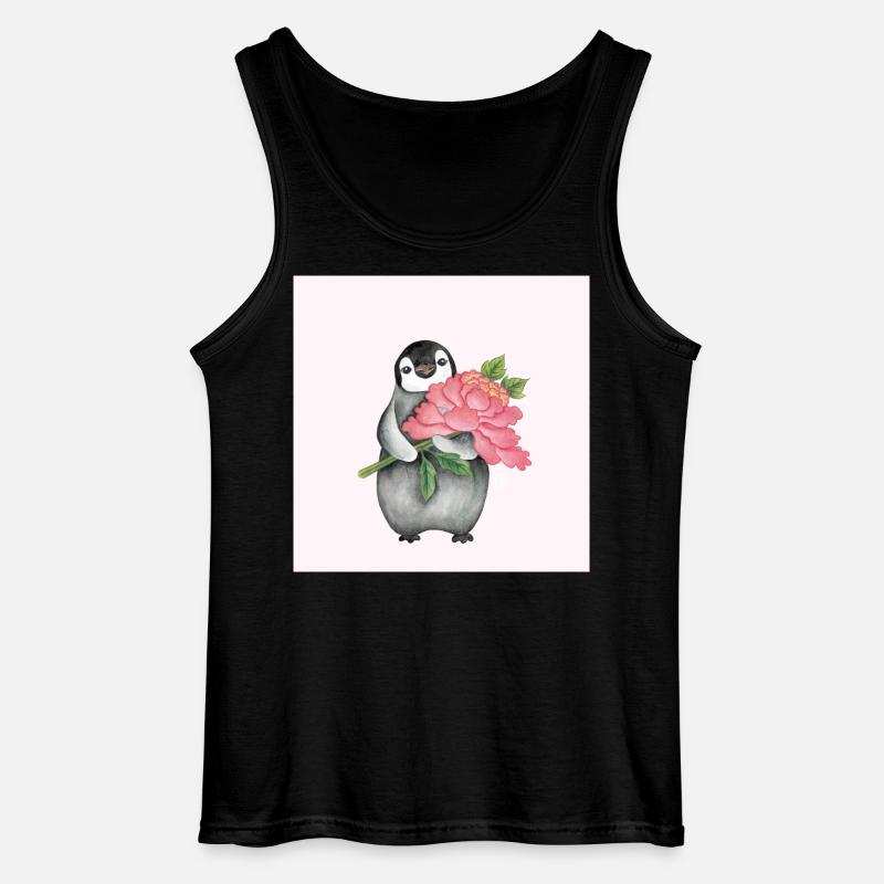 Niedlicher Pinguin mit Pfingstrose - Gildan Männer Tank Top - Schwarz