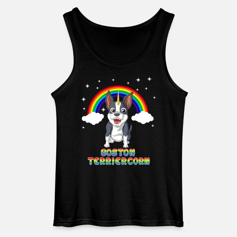Boston Terrier Einhorn unter Regenbogen - Gildan Männer Tank Top - Schwarz