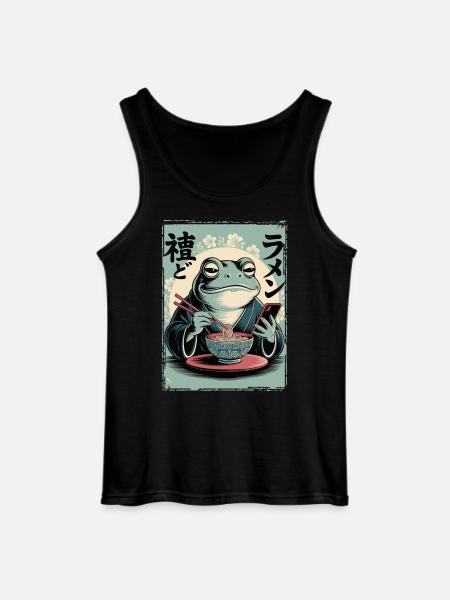 Funny frog, grumpy, Japanese art, ramen - Gildan Men’s Tank Top - black