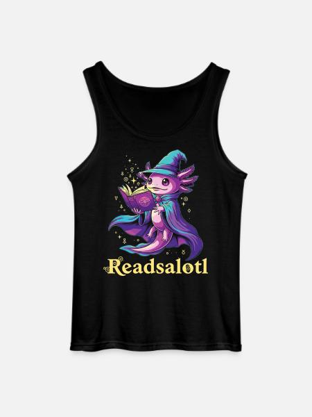 Readsalotl Axolotl Reading Mage Axolotl - Gildan Men’s Tank Top - black