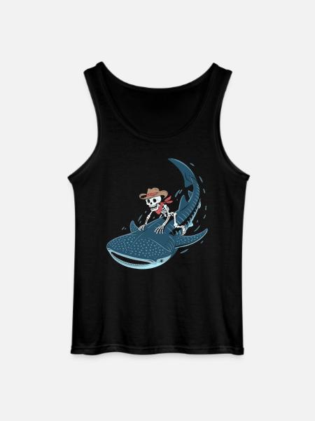 Cowboy skeleton on whale shark - Gildan Men’s Tank Top - black