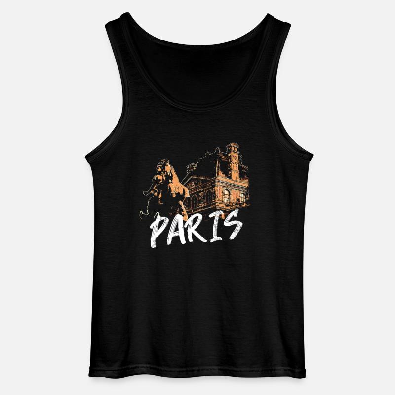 Paris architecture and statue - Gildan Men’s Tank Top - black