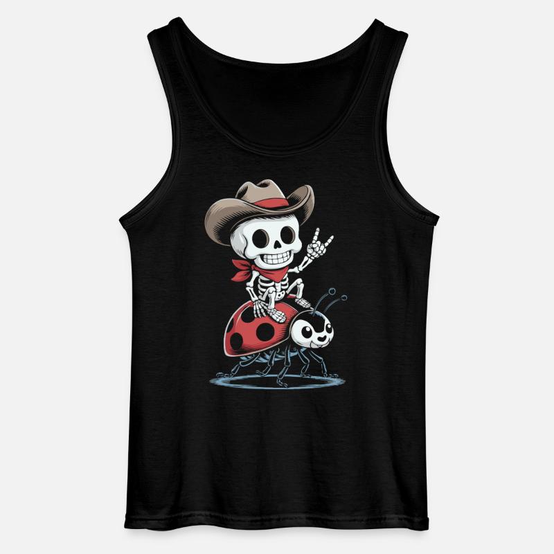 Skeleton cowboy on ladybug - Gildan Men’s Tank Top - black
