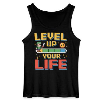 Level Up Your Life Pixel Motivator - Gildan Männer Tank Top - Schwarz - Vorne - AI Model Male 185 dark (185cm)