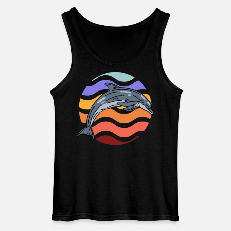 Dolphin in wave pattern - Gildan Men’s Tank Top - black