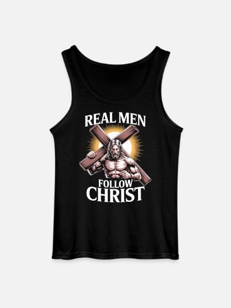 Mannen met geloof – Echte mannen volgen Christus - Gildan mannen tanktop - zwart
