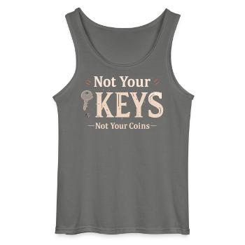 Not Your Keys – Bitcoin Wallet Saying - Gildan Men’s Tank Top - charcoal grey - Front - AI Model Male 185 dark (185cm)