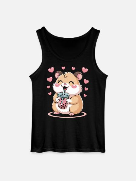 Kawaii Bubble Tee Hamster Boba Tee - Gildan Men’s Tank Top - black