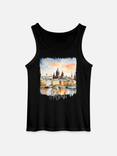 Aquarelle d’Helsinki, j’adore Helsinki - Débardeur Gildan Homme - noir