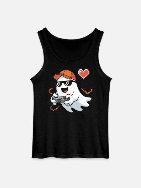 Retro Gamer Halloween Ghost - Gildan Men’s Tank Top - black
