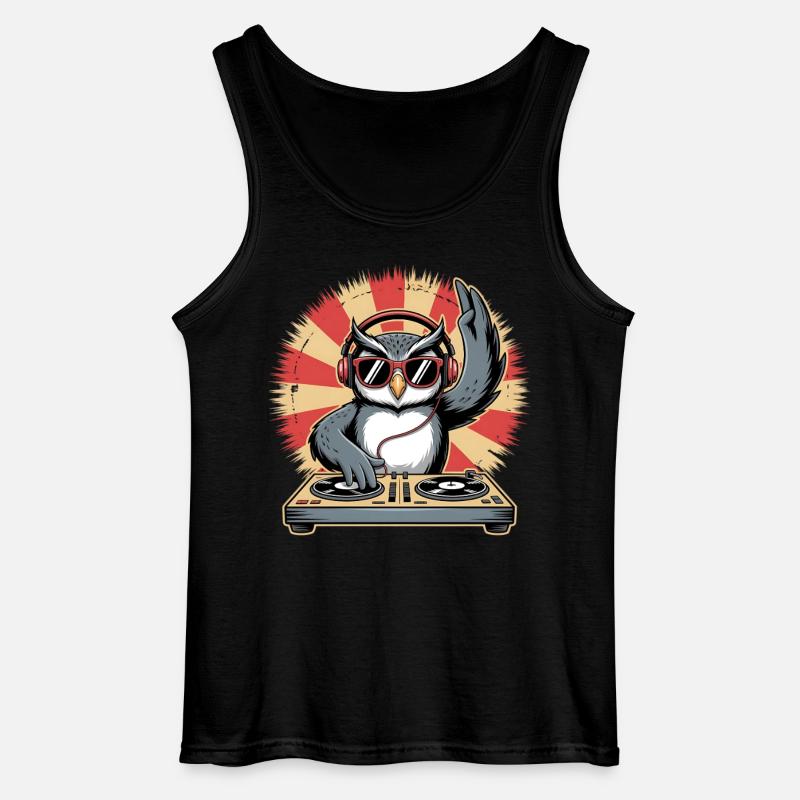 DJ Eule mit Turntables - Gildan Männer Tank Top - Schwarz