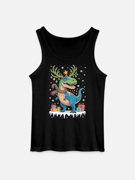 Jule-T-Rex med lyskæder og gaver - Gildan tanktop til mænd - sort