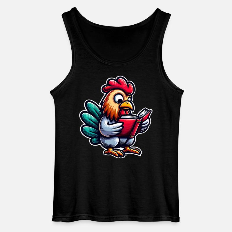 Reading rooster in comic style - Gildan Men’s Tank Top - black